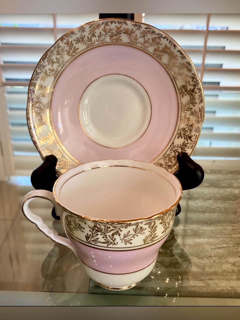 Vintage ROYAL STAFFORD Pink and Gold Bone China Teacup and Saucer Circa 1950’s